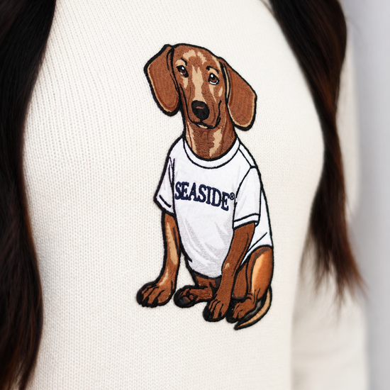Ivory White Bud the Dachshund Patch Sweater The Seaside Style 30a