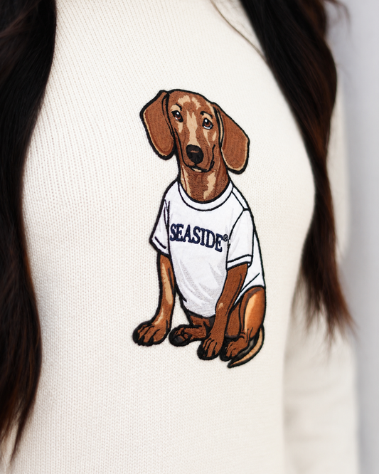 Ivory White Bud the Dachshund Patch Sweater The Seaside Style 30a