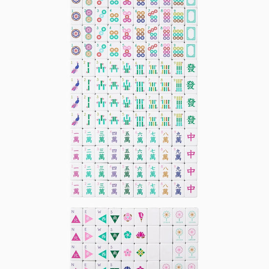 Set of colorful tiles with various patterns on a white background