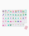Set of colorful Mahjong tiles with various symbols on a white background