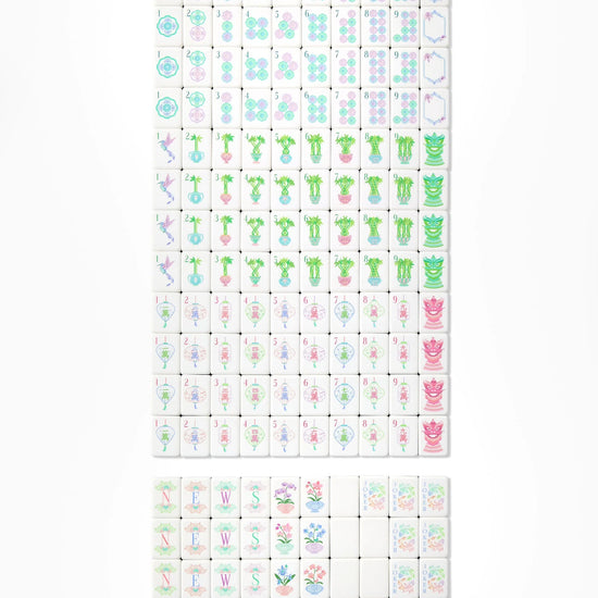Set of colorful mahjong tiles on a white background