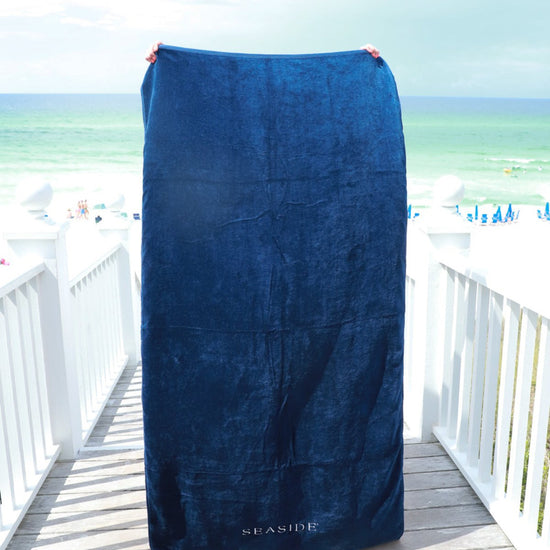 Navy Embroidered Seaside Beach towel