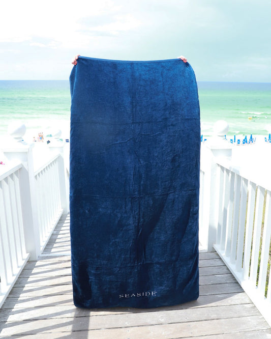 Navy Embroidered Seaside Beach towel