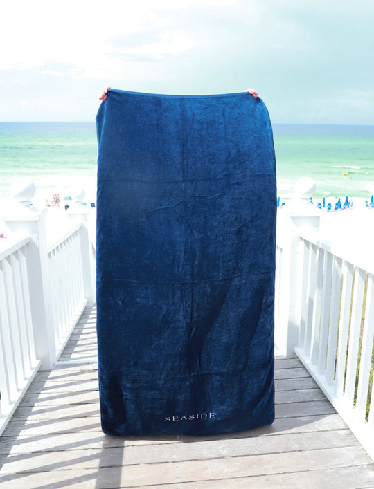 Navy Embroidered Seaside Beach towel