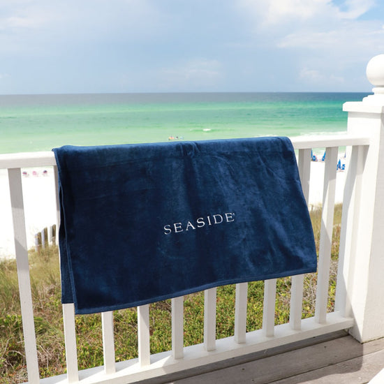 Navy Embroidered Seaside Beach towel
