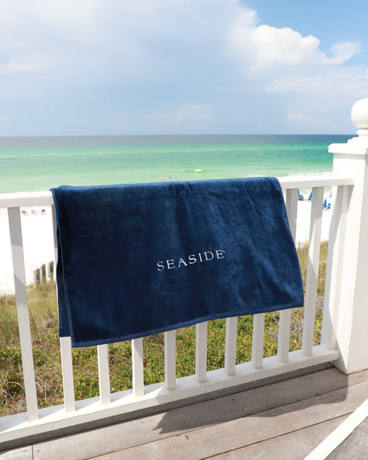 Navy Embroidered Seaside Beach towel