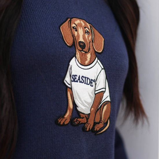 Navy Bud the Dachshund Patch Sweater The Seaside Style 30a