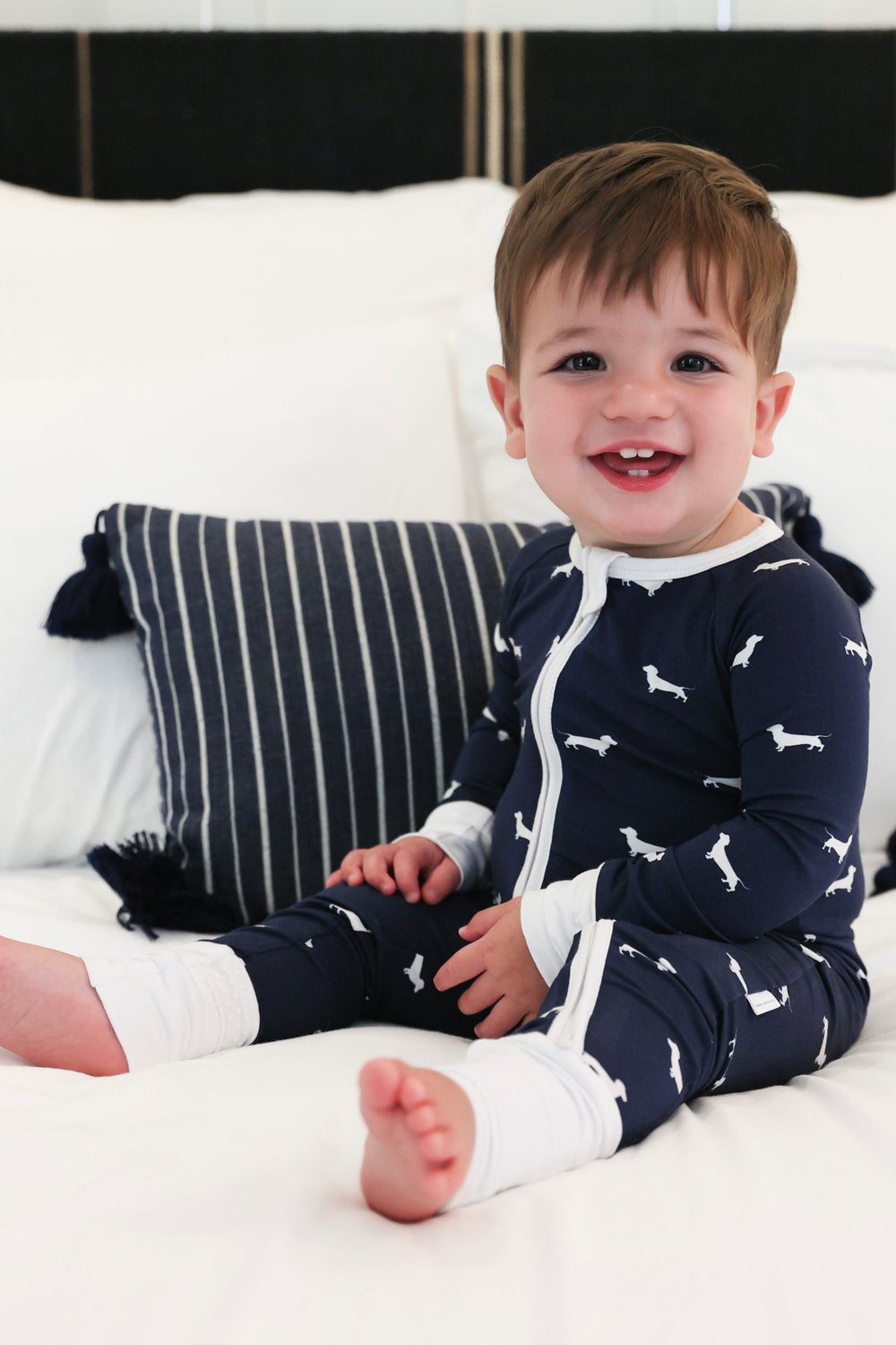 Navy Blue Bud the Dachshund Dog  Sleep Romper Uptown Baby