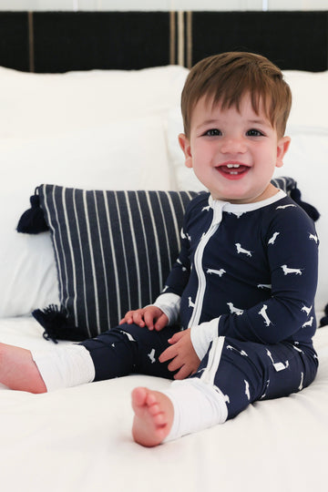 Navy Blue Bud the Dachshund Dog  Sleep Romper Uptown Baby