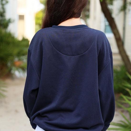Navy Chenille Seaside Sweatshirt with back stitching 