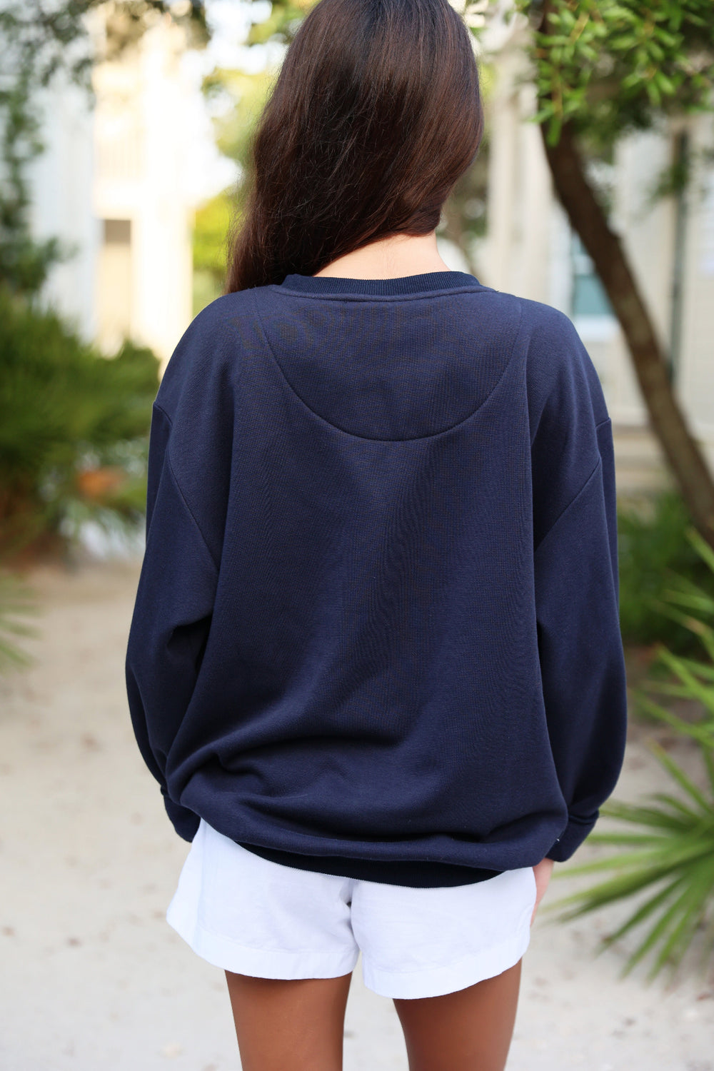 Navy Chenille Seaside Sweatshirt with back stitching 