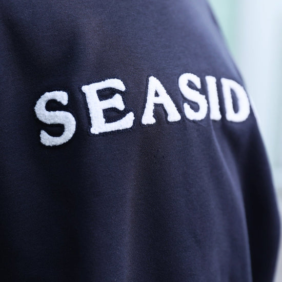 Navy Chenille Seaside Sweatshirt detail show of logo