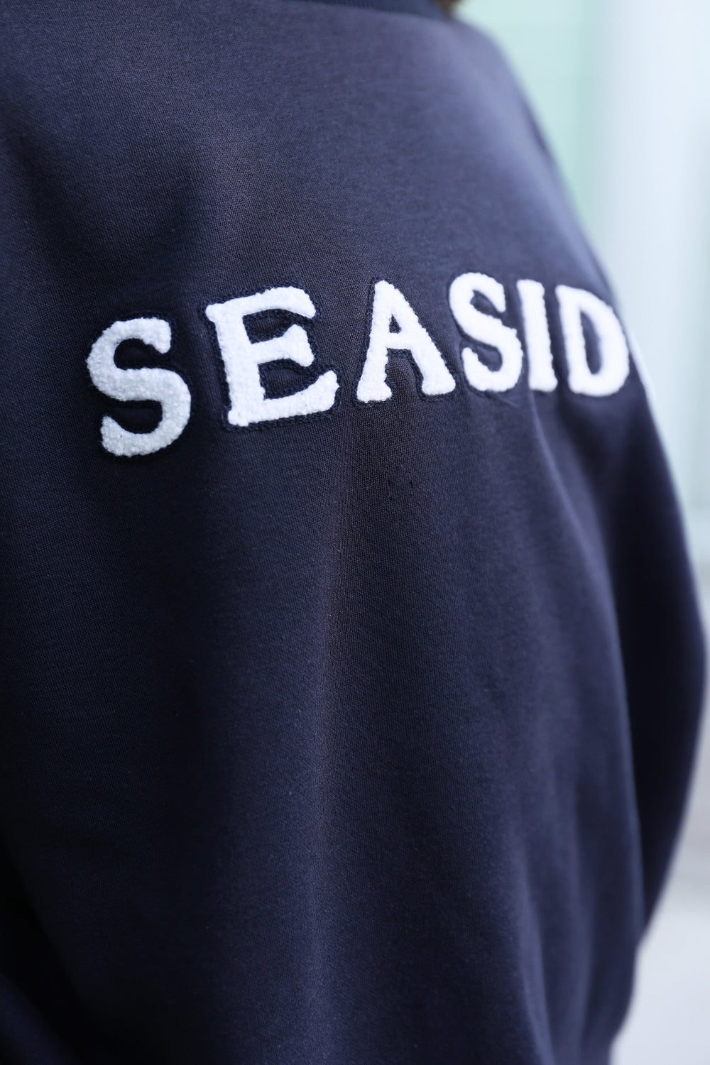 Navy Chenille Seaside Sweatshirt detail show of logo