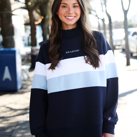 Navy Color Block Seaside Mock Neck The Seaside Style 30A Navy 