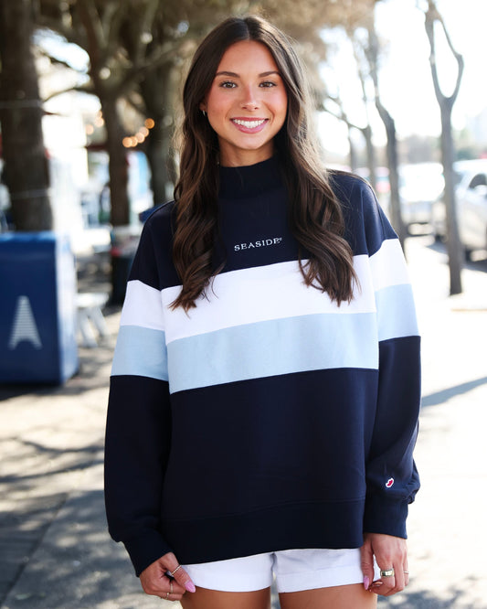 Navy Color Block Seaside Mock Neck The Seaside Style 30A Navy 