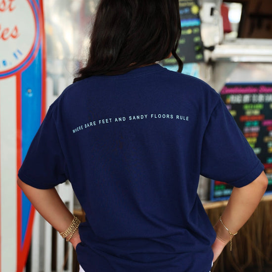 Navy Blue Colors of Seaside Rainbow Tee Where bare feet and sandy floors rule 