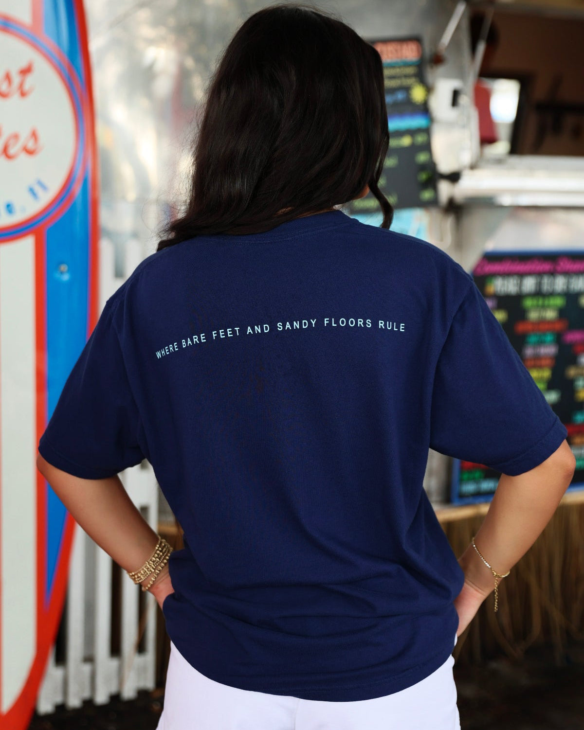 Navy Blue Colors of Seaside Rainbow Tee Where bare feet and sandy floors rule 
