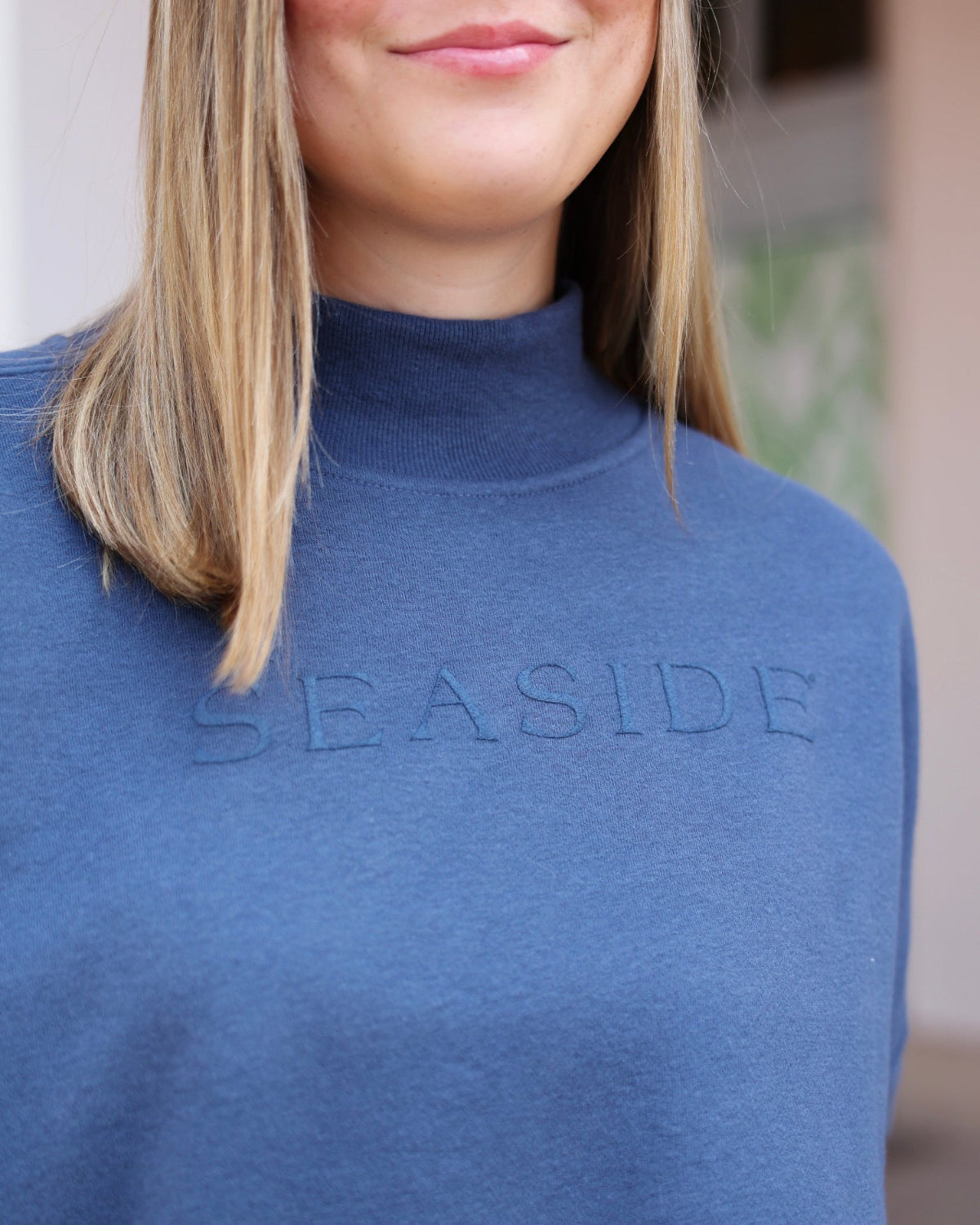 Navy Blue Seaside Mock Neck Sweatshirt The Seaside Style 30a