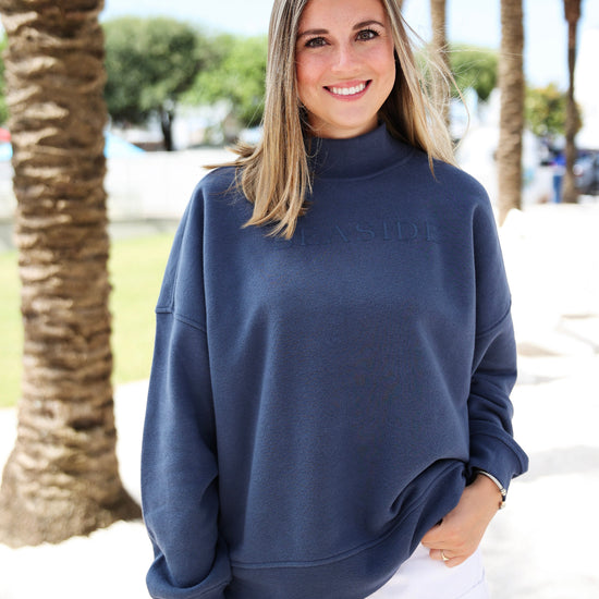Navy Blue Seaside Mock Neck Sweatshirt The Seaside Style 30a
