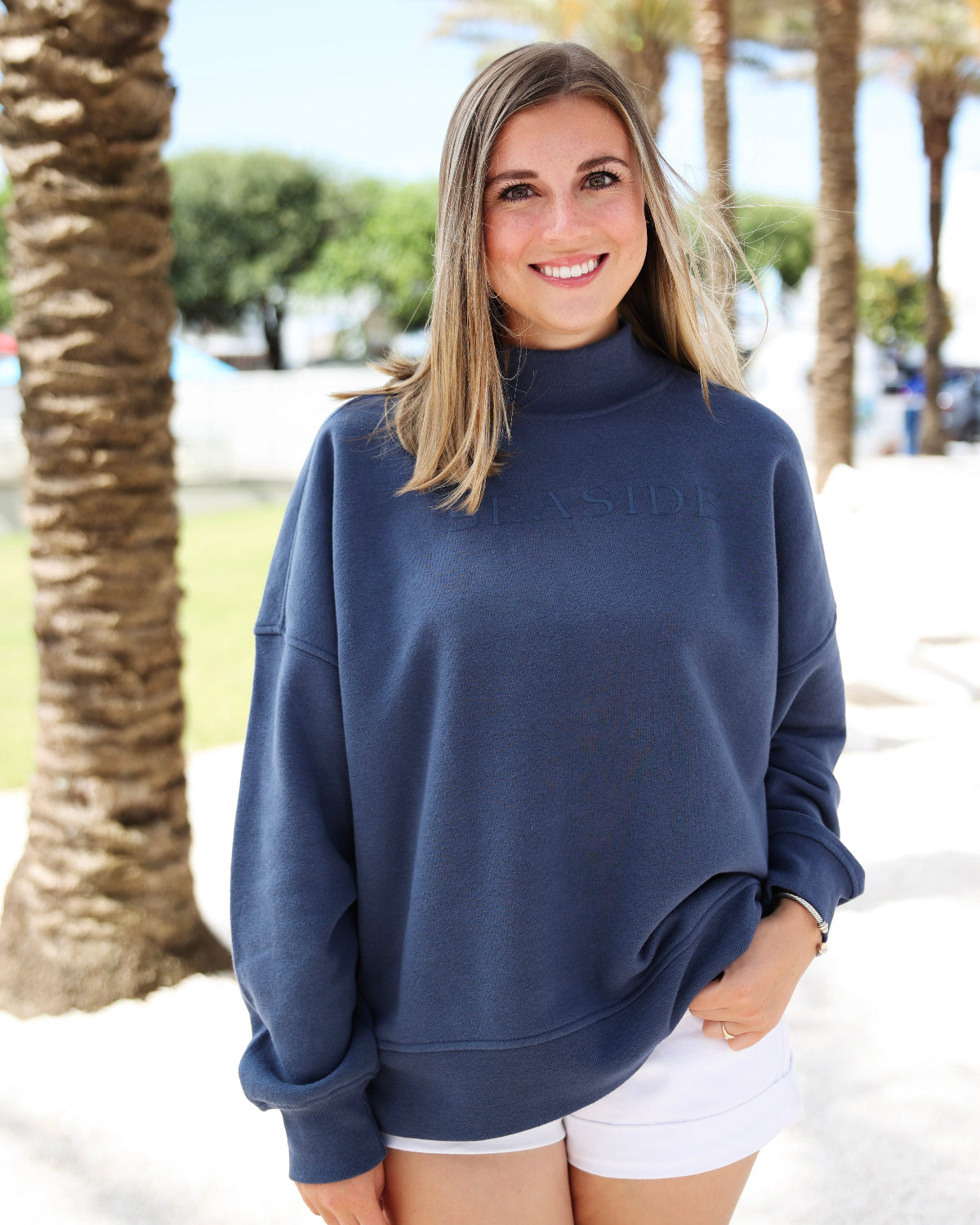 Navy Blue Seaside Mock Neck Sweatshirt The Seaside Style 30a