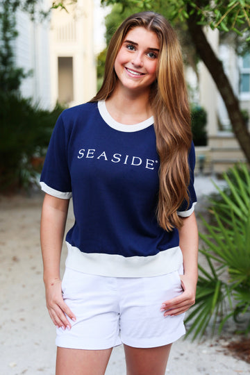 Navy Seaside Shortsleeve Sweater The Seaside Style X Ellsworth & Ivey