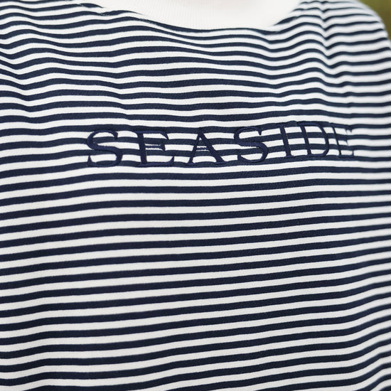 Navy Stripe Seaside Mock Neck Sweatshirt The Seaside Style 30a