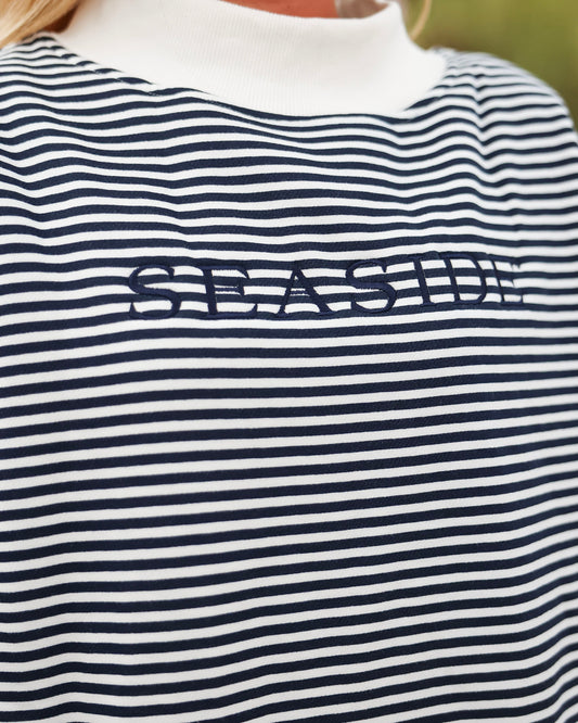Navy Stripe Seaside Mock Neck Sweatshirt The Seaside Style 30a