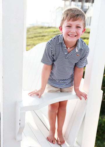 Navy and white Stripe Toddler Bud Polo
