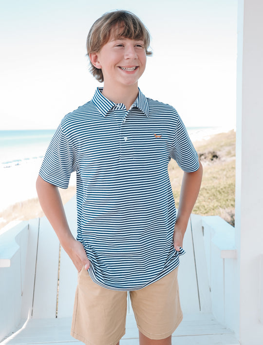 Navy Stripe Youth Bud Polo