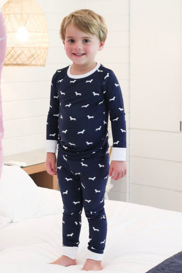 Navy and pink Bud the Dachshund dog 2 Piece Pajama Set uptown baby 