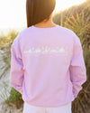 Orchid Purple Unisex Seaside Sweatshirt with white Seaside Townscape the new town the old ways