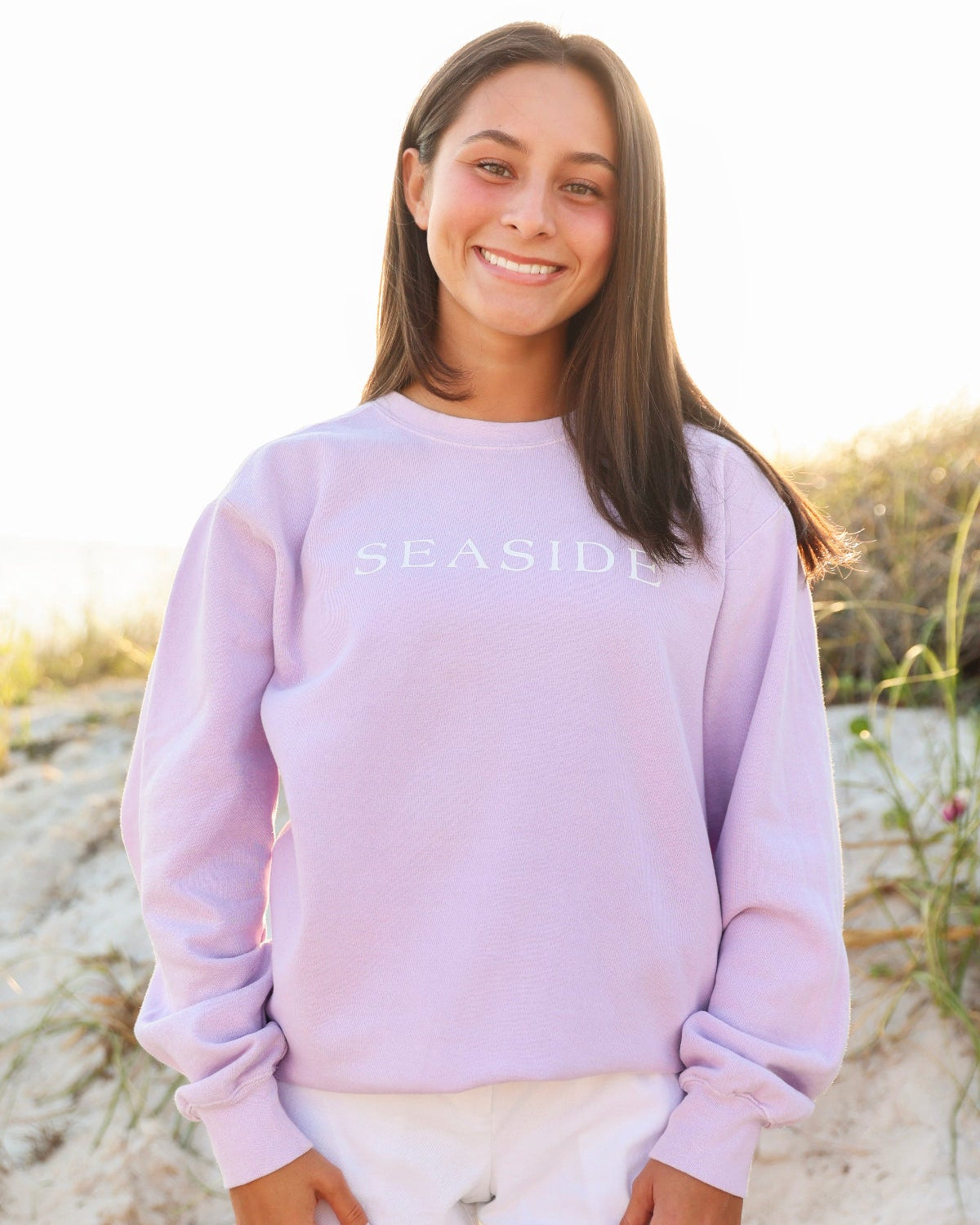 Orchid PURPLE Unisex Seaside Sweatshirt  WITH WHITE SEASIDE