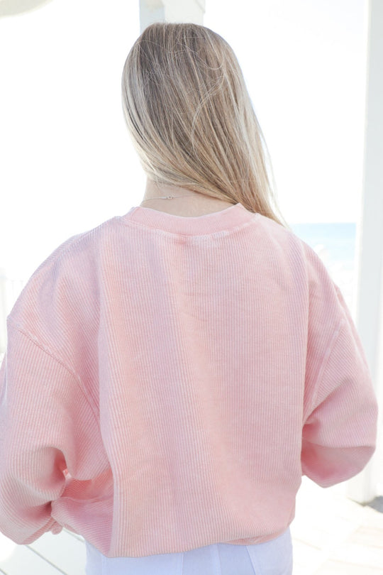 Pink Seaside Corded Embroidered Sweatshirt