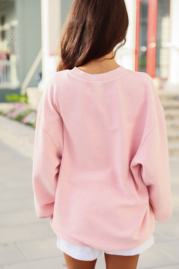 Pink Seaside Corded Embroidered Sweatshirt