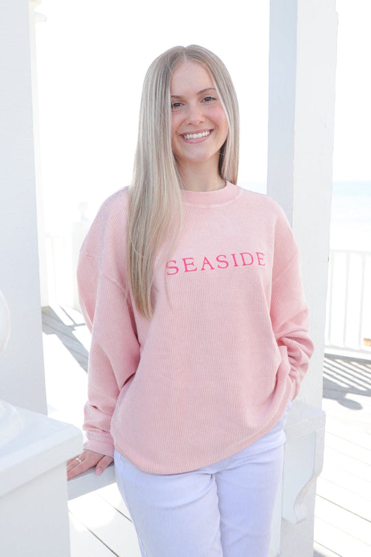 Pink Seaside Corded Embroidered Sweatshirt