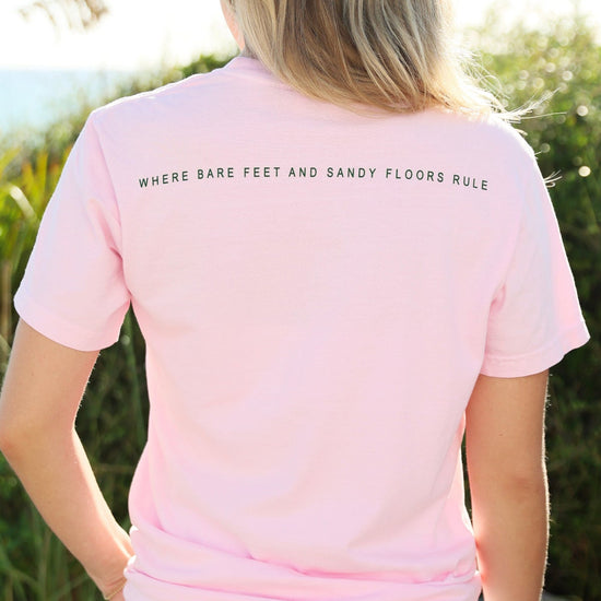Pink Shortsleeve Unisex Seaside Tee back where bare feet and sandy floors rule