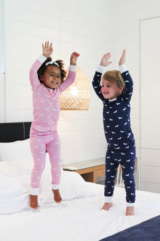 Pink and navy Bud the Dachshund Dog 2 Piece Pajama Set Uptown Baby
