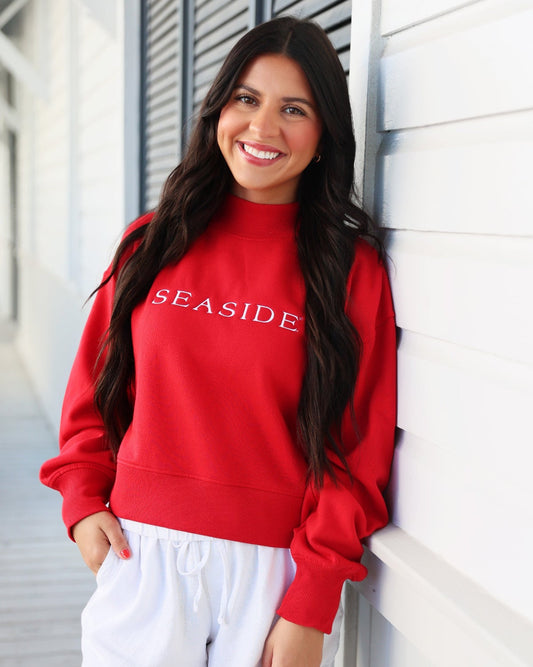 Red Seaside Cropped Mockneck Sweatshirt