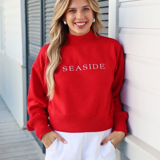 Red Seaside Cropped Mockneck Sweatshirt