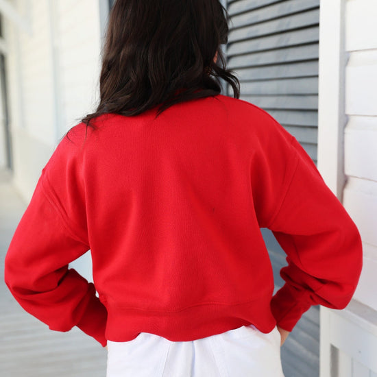 Red Seaside Cropped Mockneck Sweatshirt