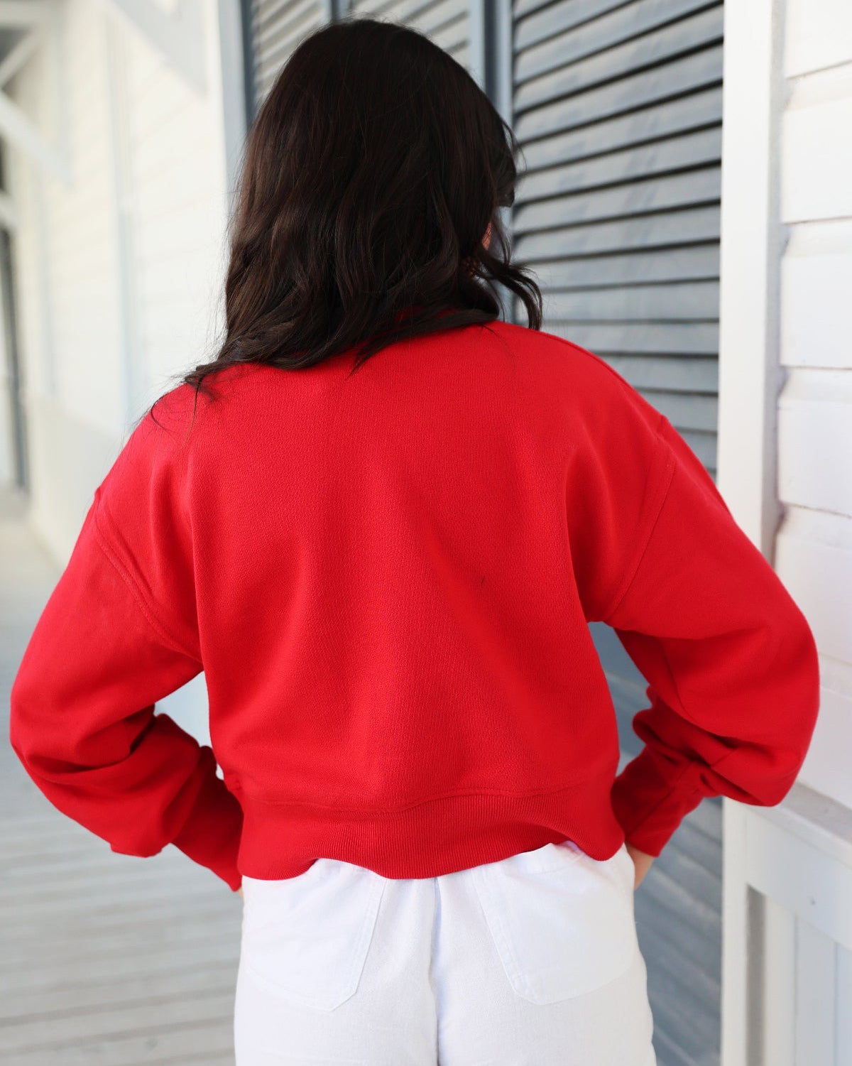 Red Seaside Cropped Mockneck Sweatshirt