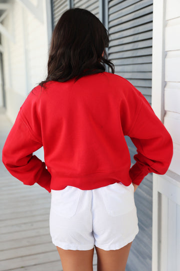 Red Seaside Cropped Mockneck Sweatshirt