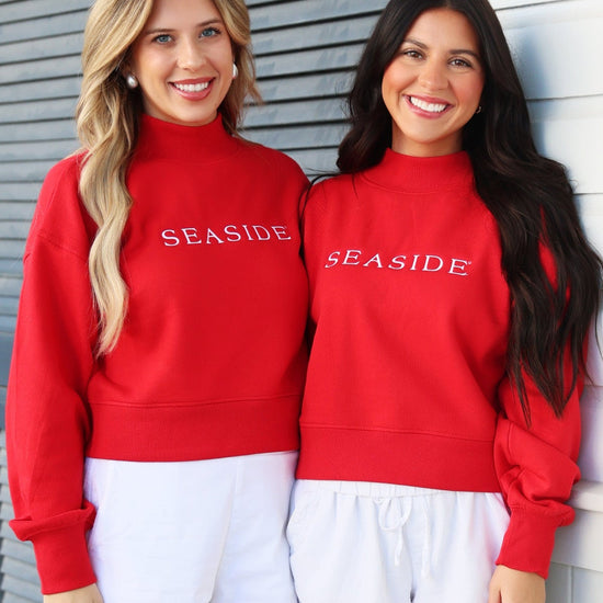 Red Seaside Cropped Mockneck Sweatshirt
