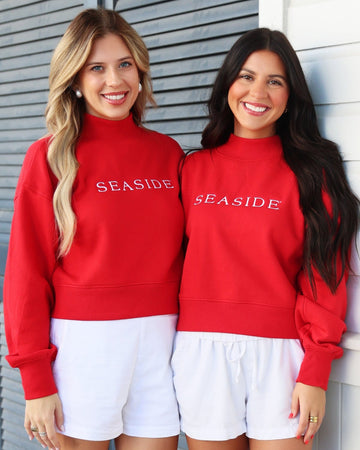Red Seaside Cropped Mockneck Sweatshirt