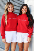 Red Seaside Cropped Mockneck Sweatshirt