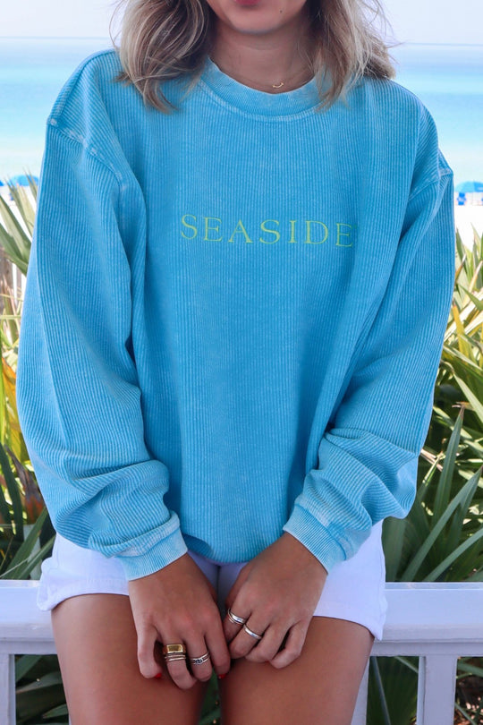 Salty Blue Seaside Corded Crew