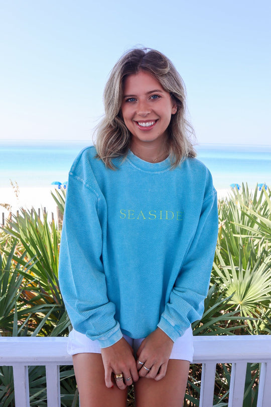 Salty Blue Seaside Corded Crew