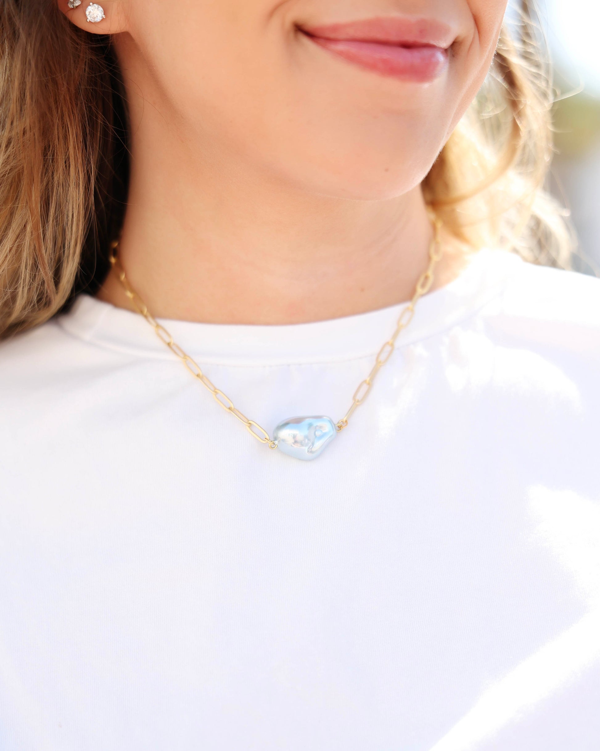 Sarah Pearl Necklace Chambray Seaside Florida 30A 