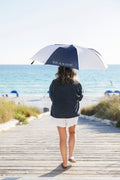 white and navy blue seaside umbrella