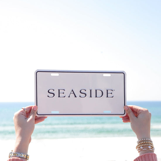 White and Navy Seaside License Plate 